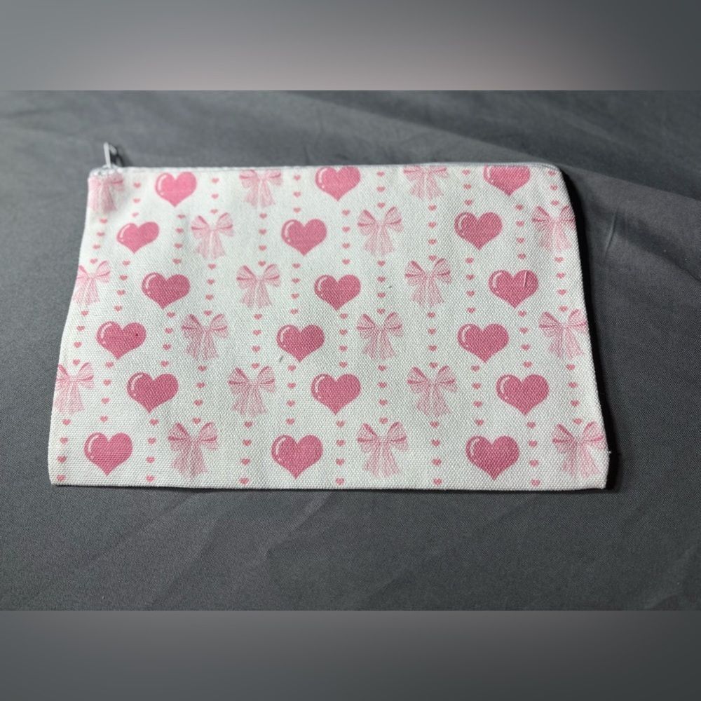 New Pink Bow Print Zip Pouch